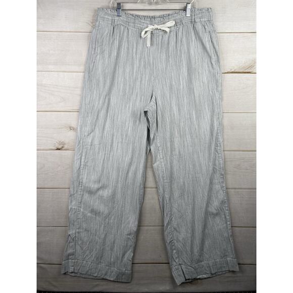 LANE BRYANT Pants Womens 18L Black White Stripe Wide Leg Linen Blend Drawstring - Picture 1 of 11